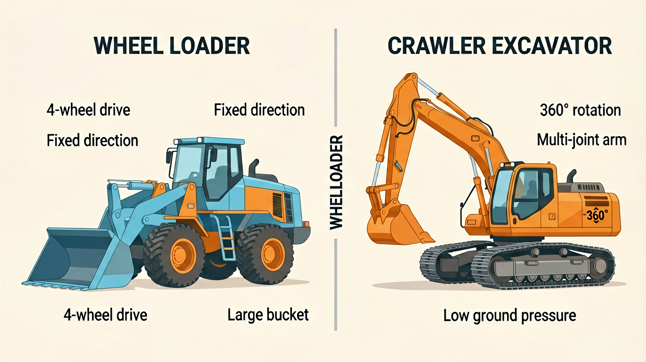 Wheel loader vs. crawler excavator structural comparison