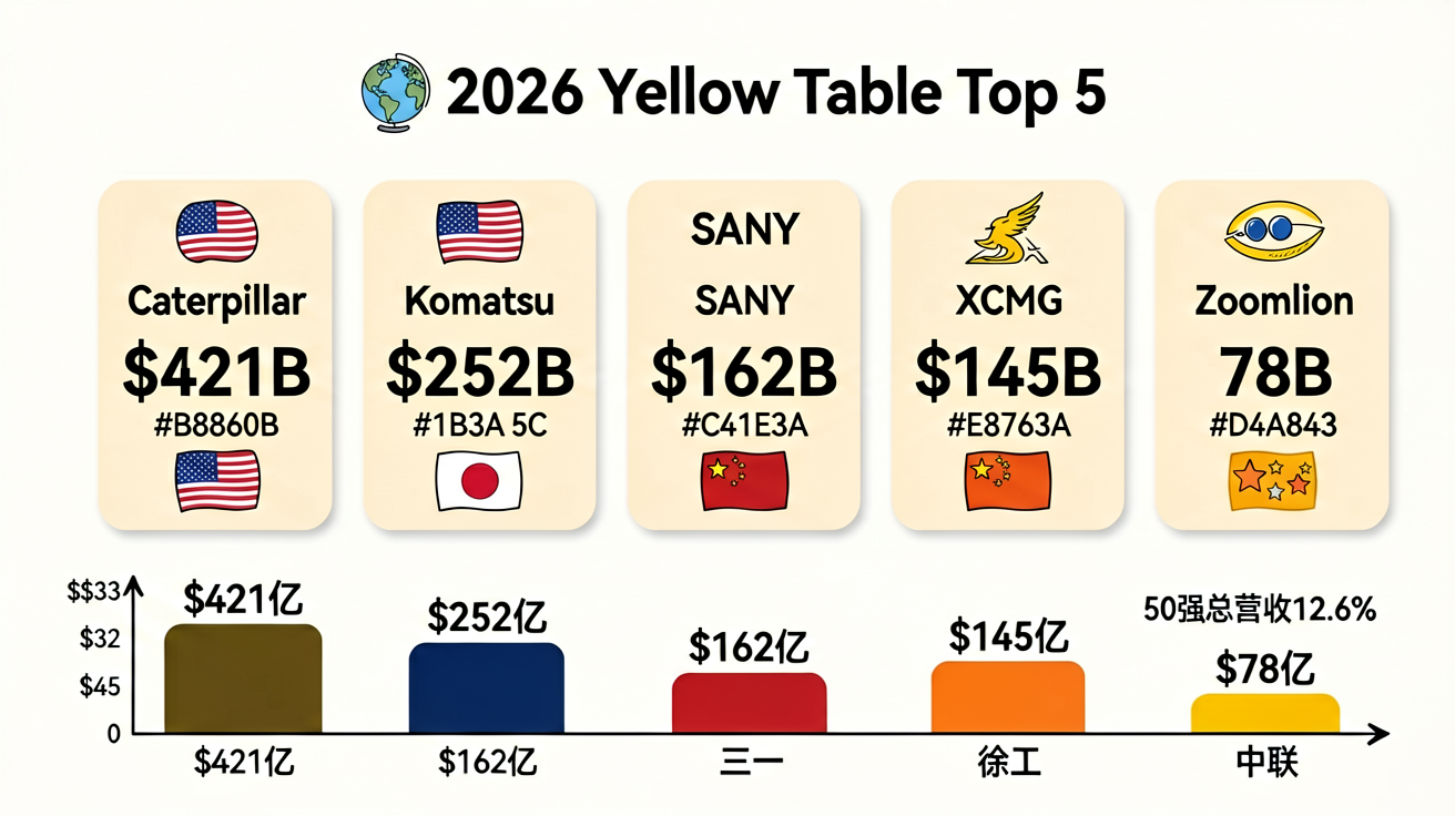 2026 Global Construction Machinery Top 5 Revenue Comparison