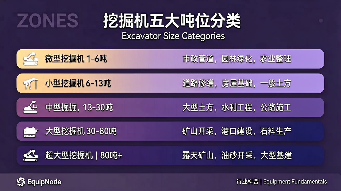 Excavator Five Tonnage Categories