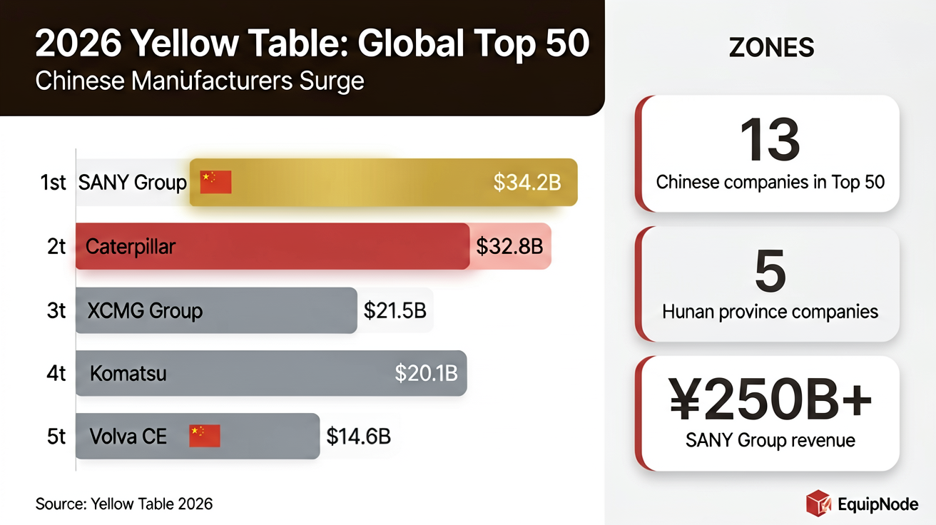 2026 Global Top 50 Construction Machinery Rankings Infographic