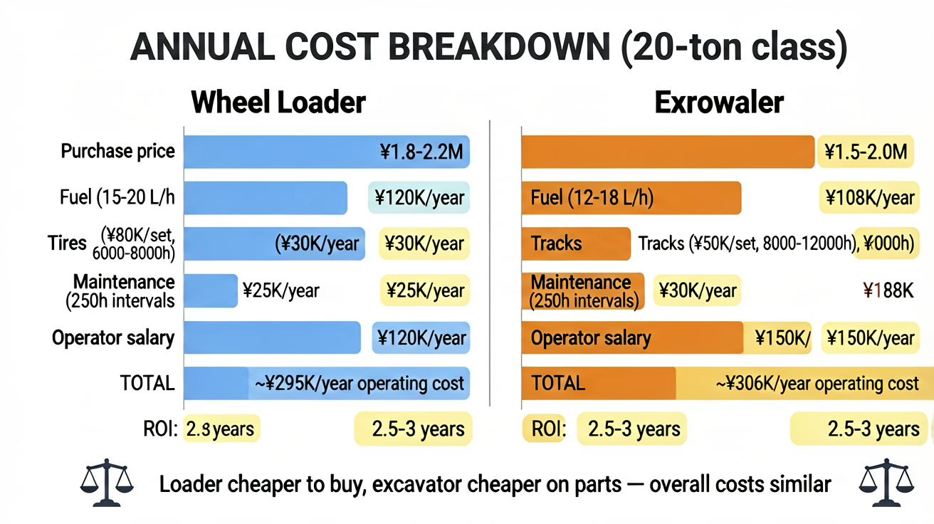 Annual operating cost comparison: loader vs. excavator